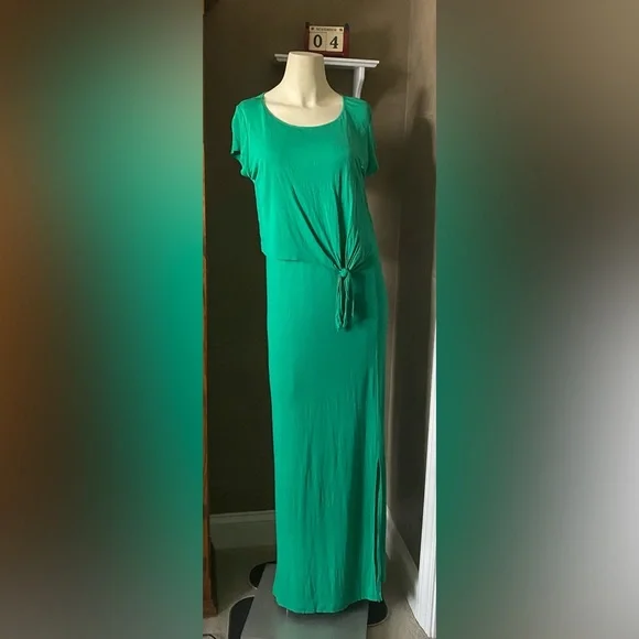 Chico's Solid Pop Over Paige Maxi Dress, Green Size 1/M New Retail $99